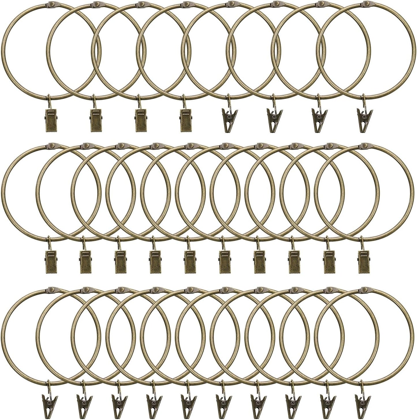 Set of 28 Rustproof Curtain Rings with Clips - Vintage Bronze Finish
