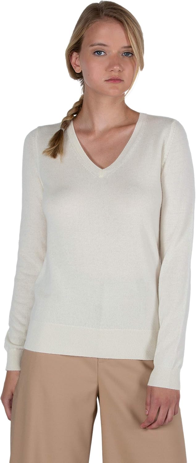 JENNIE LIU Women's 100% Pure Cashmere Long Sleeve Pullover Sweater