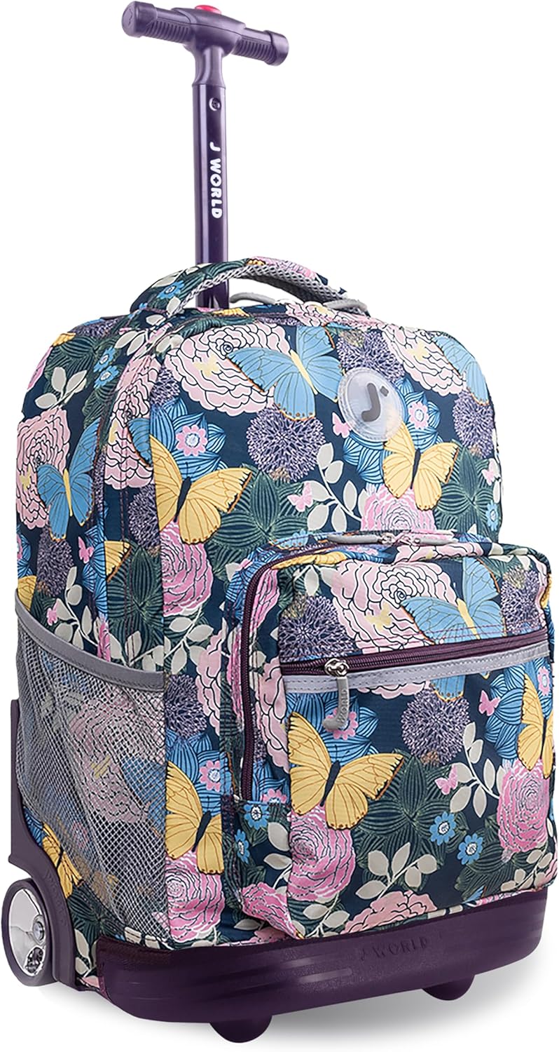 J World New York Sunrise Kids Rolling Backpack for School Use