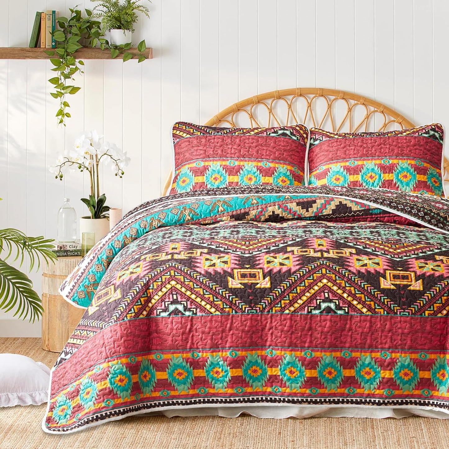 Colorful Bohemian Quilt Set for Full Queen Size Bedding