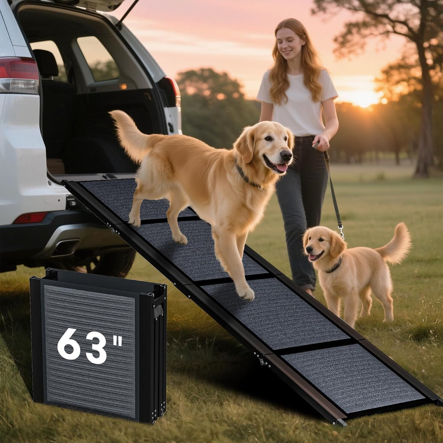 63in Folding Dog Ramp for Car, SUV & Truck - Portable Pet Ramp