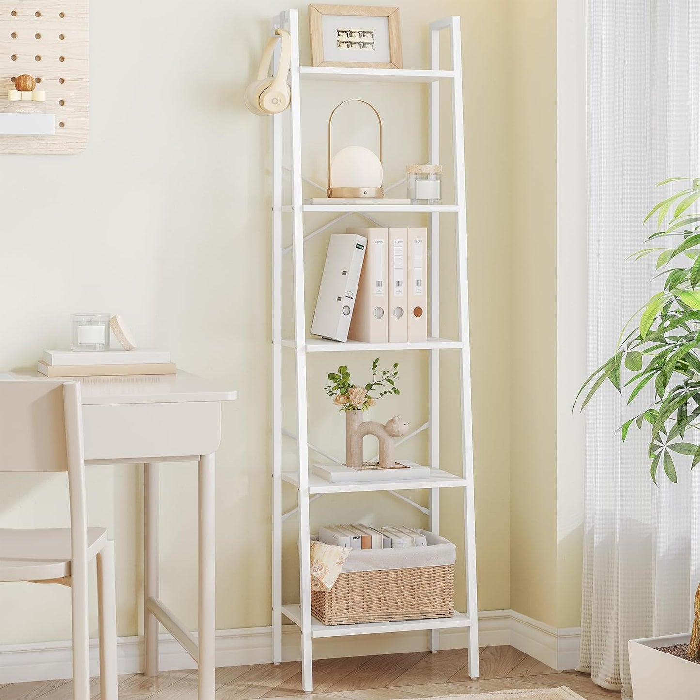 Ladder Shelf with 5-Tier Design for Home Office and Living Room