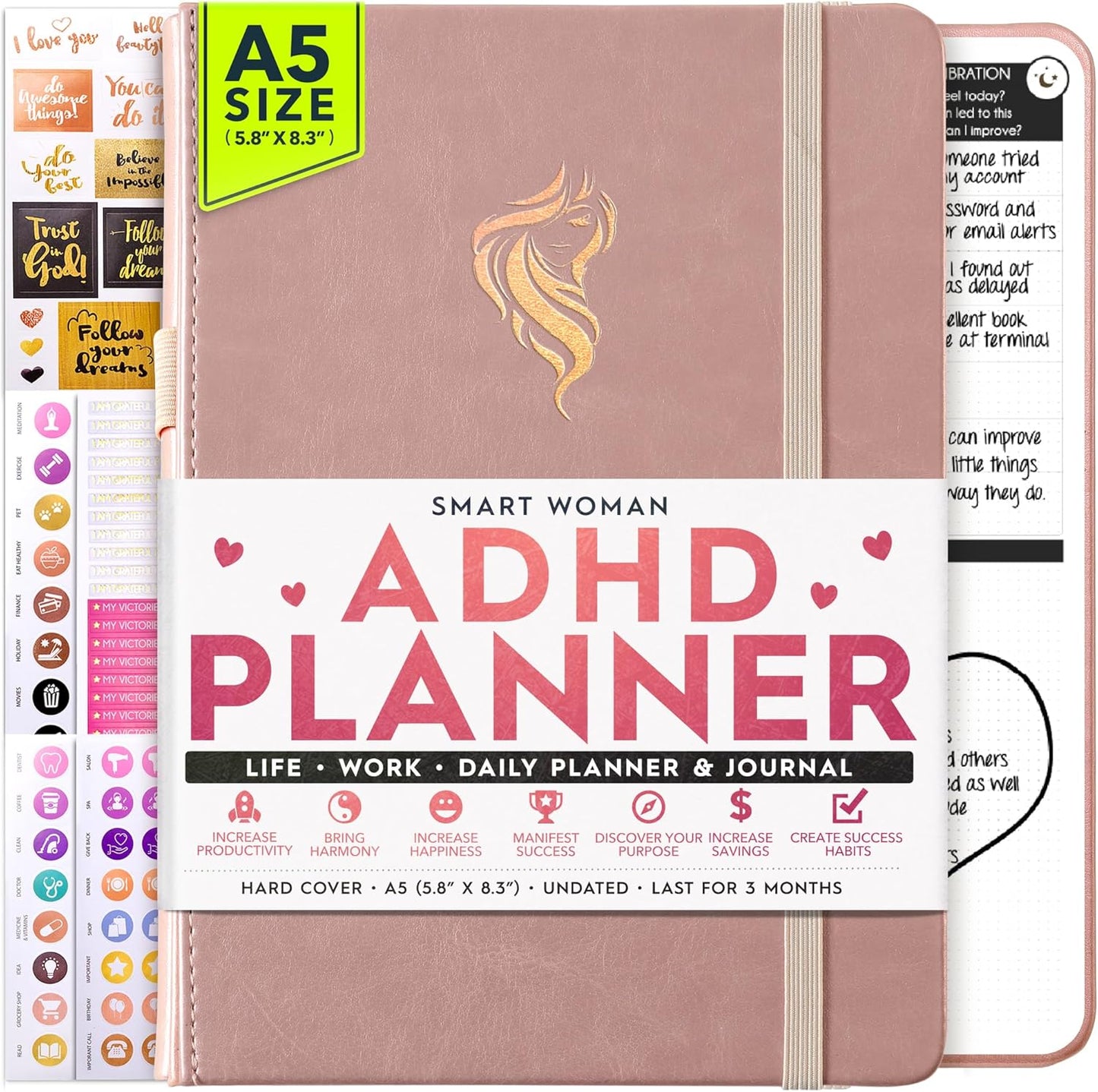 Self Care Journal & ADHD Planner for Adults - 90 Days to Happiness
