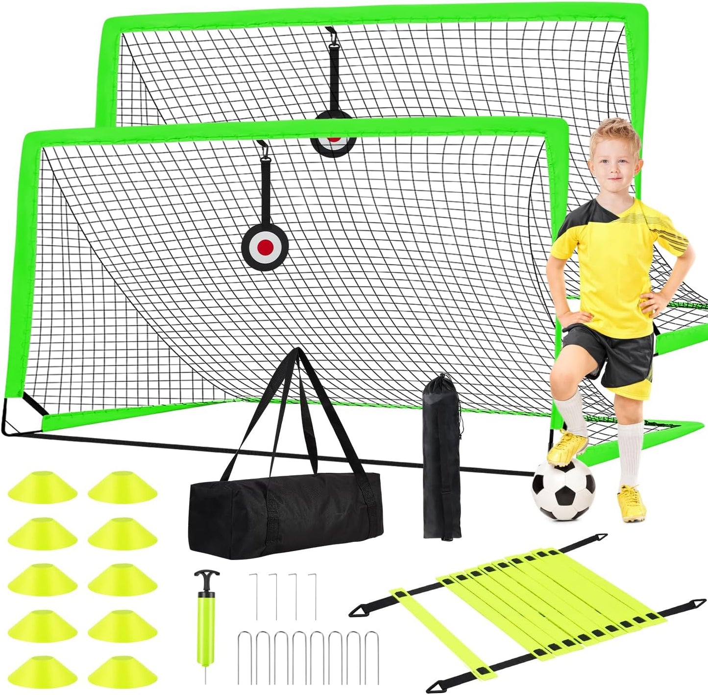 Portable Pop Up Soccer Goals Set for Kids - 6x4 ft Soccer Nets
