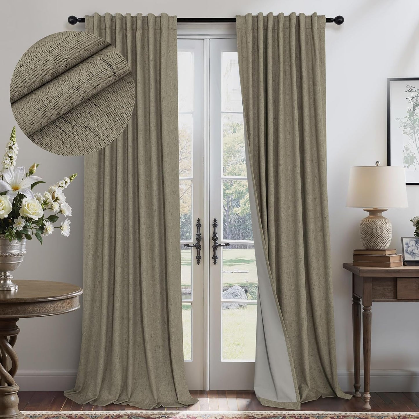 Dark Taupe Blackout Curtains for Sliding Doors - 96 Inch Panels