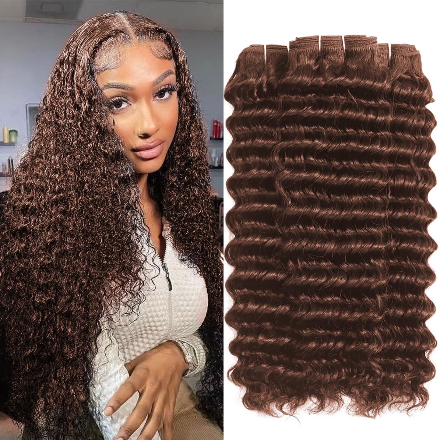 12A Deep Wave Bundles Human Hair Chocolate Brown Extensions