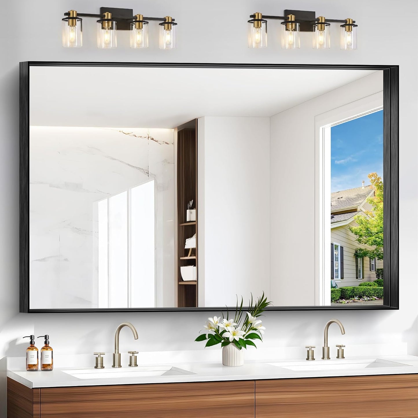 Black Bathroom Mirror 36x48 Inch Rectangular Deep Frame Design