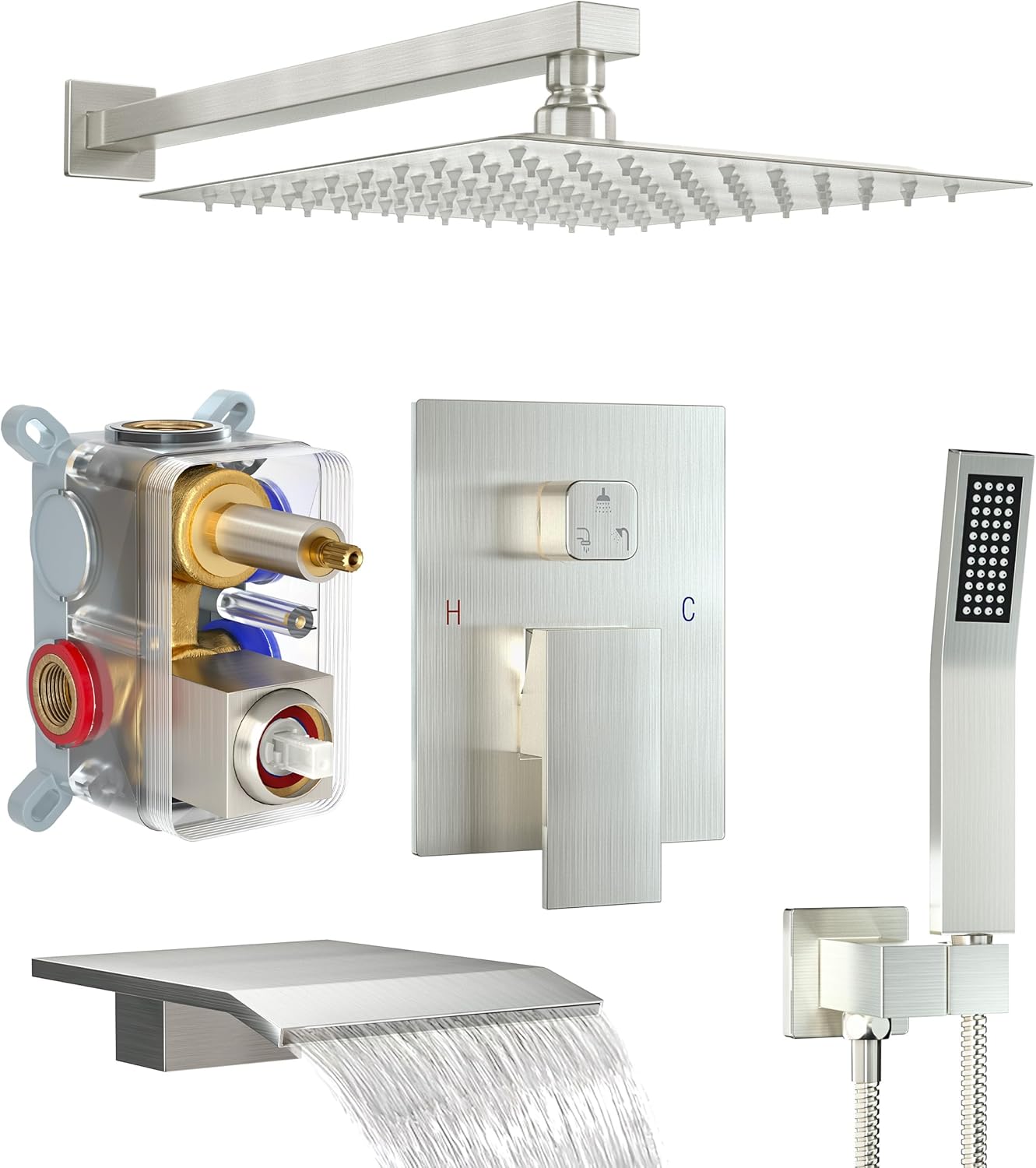 Shower System with Tub Spout and 10 Inch Rain Shower Head