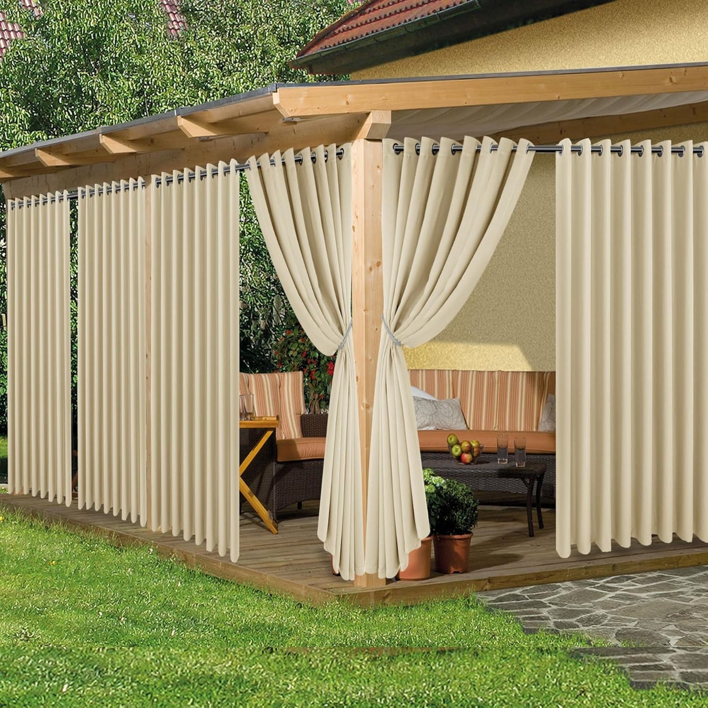 Extra Wide Outdoor Curtains for Patio Waterproof Privacy 6 Panels