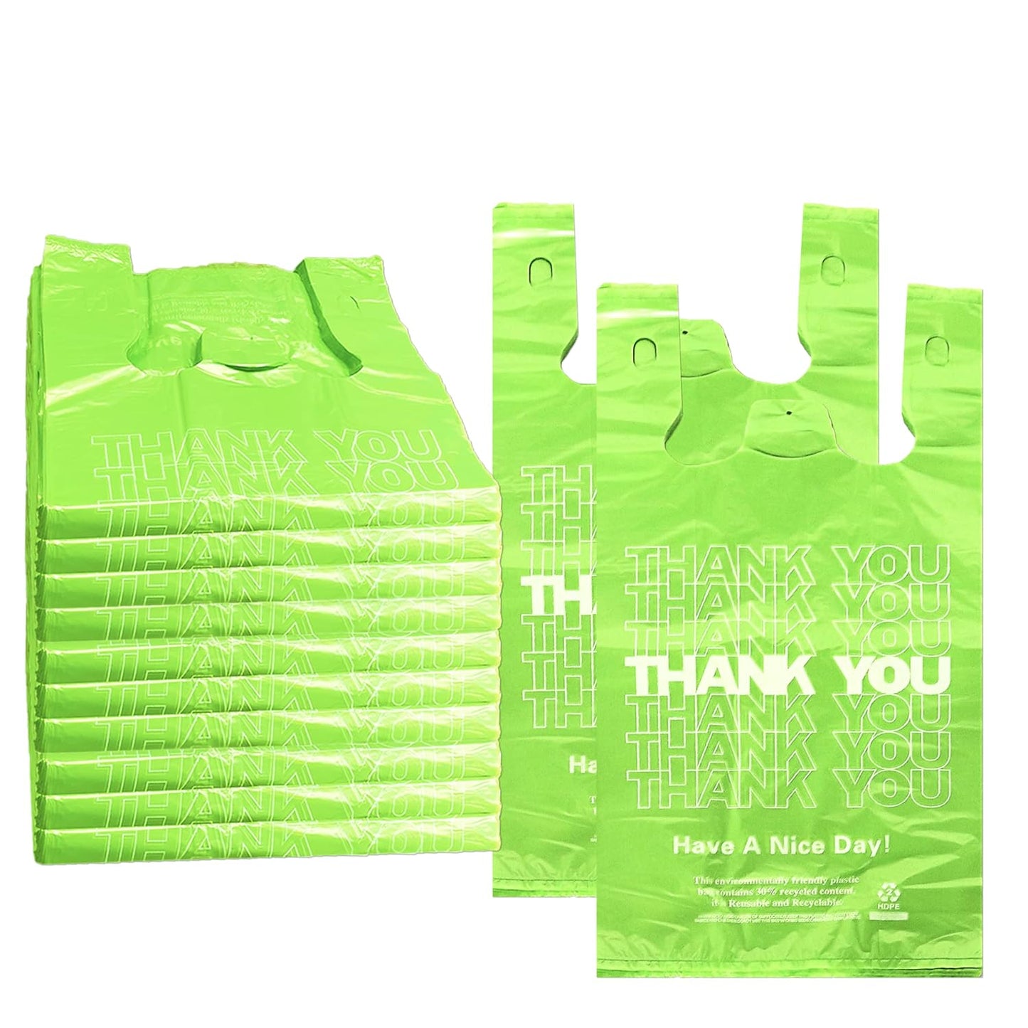 Green Thank You Bags - 1000PCS Durable T-Shirt Bags for Retail