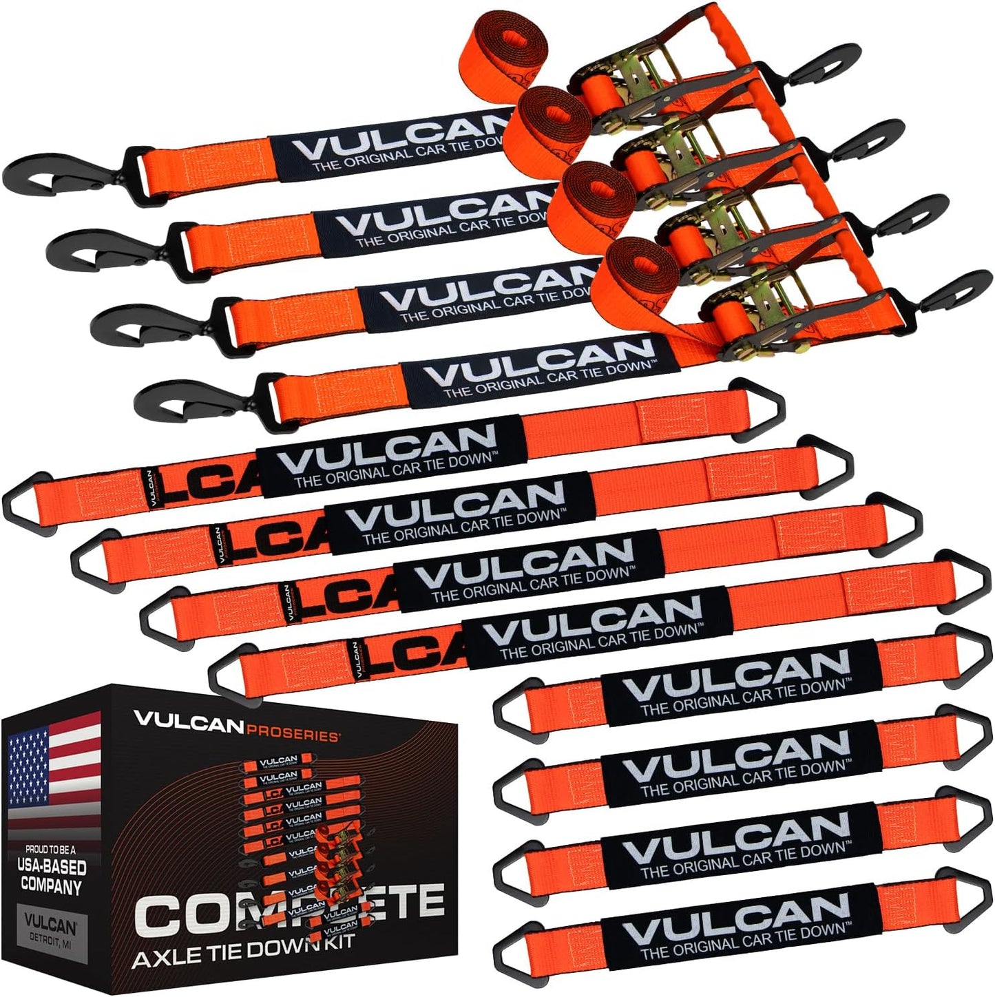 VULCAN Complete Axle Strap Tie Down Kit for Safe Vehicle Hauling