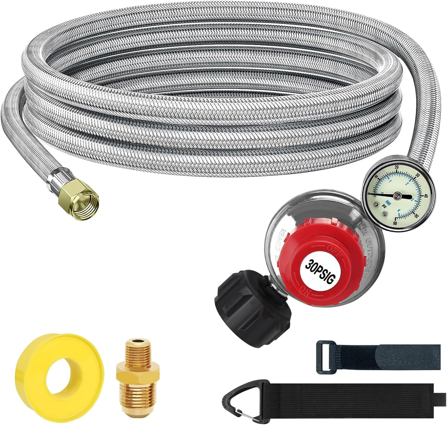 High-Pressure Propane Regulator with Gauge for Grills & Outdoor Appliances - 12FT