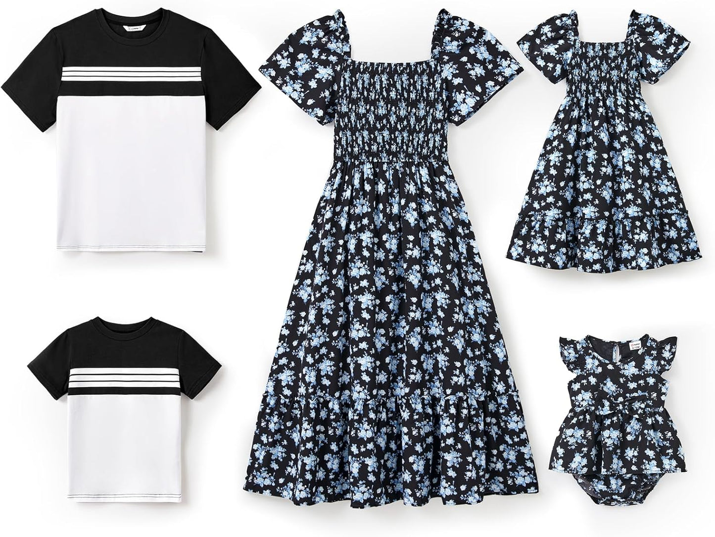 Family Matching Outfits Boho Floral Print Dress and T-Shirts Set