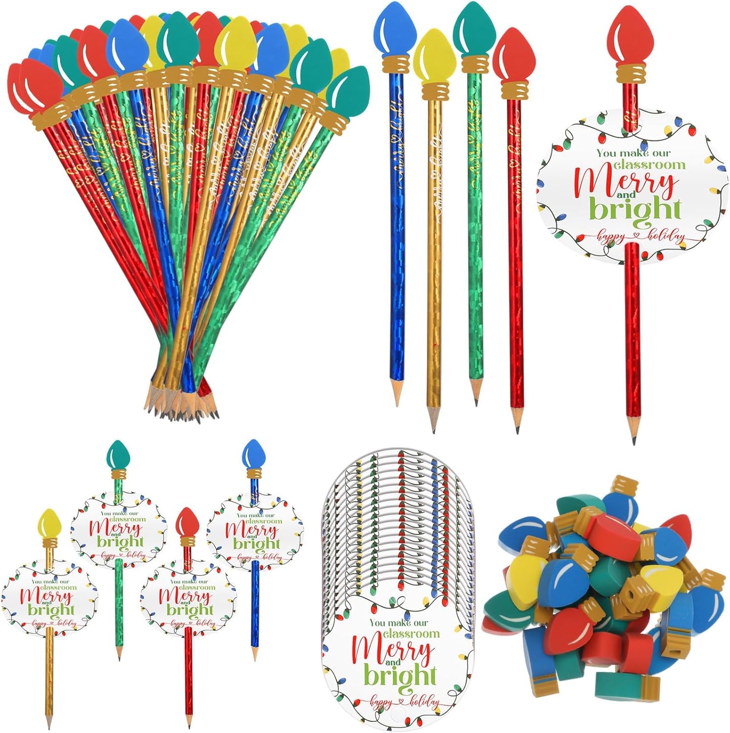 Geyoga Christmas Pencils and Erasers Set for Festive Fun