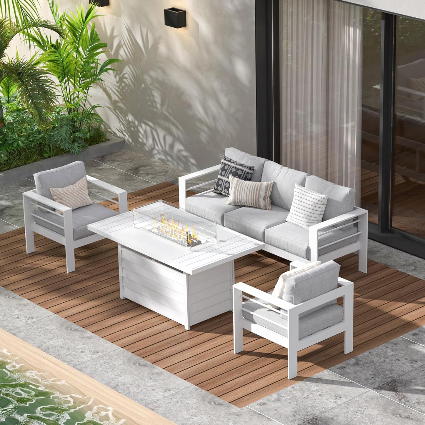 Wisteria Lane Aluminum Patio Furniture Set with Fire Pit Table