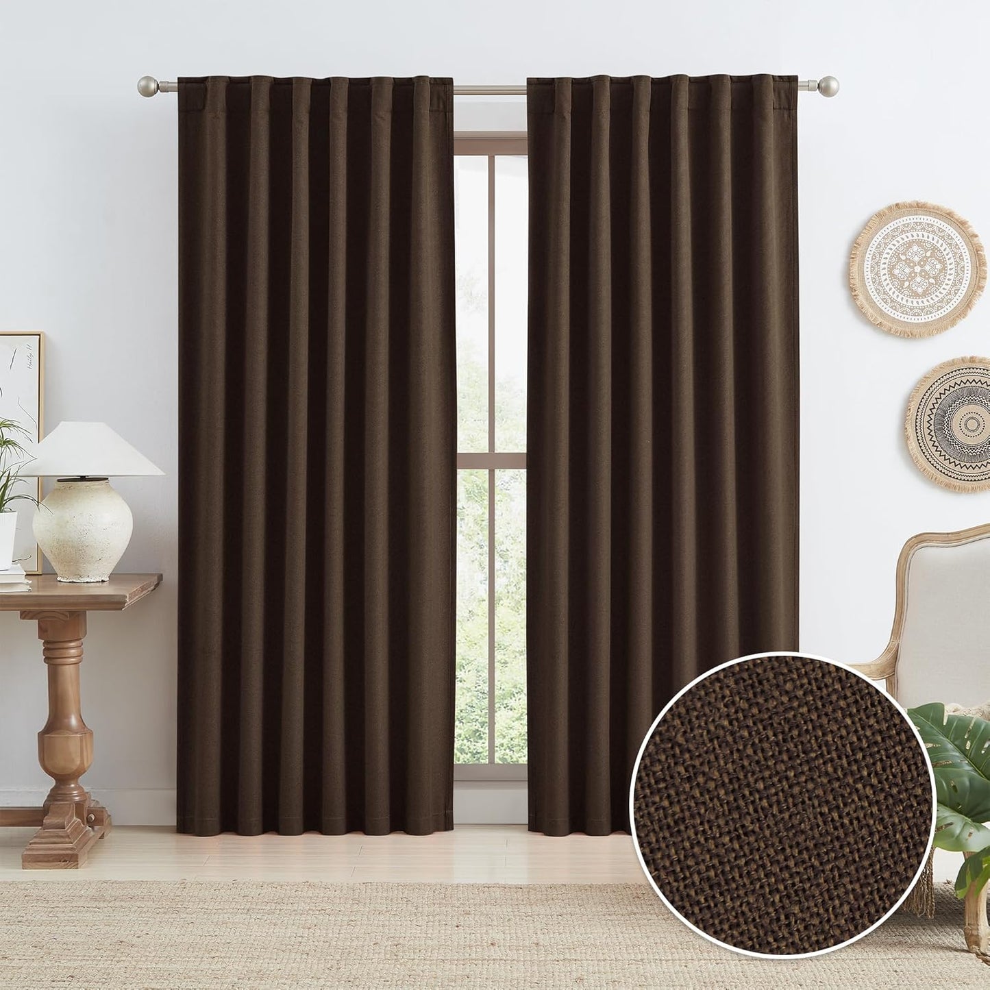 Brown Linen Blackout Curtains for Bedroom and Living Room
