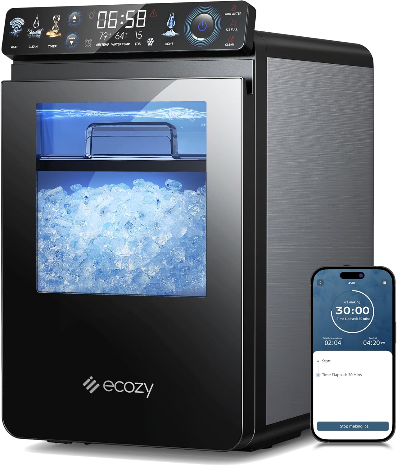 ecozy Smart Nugget Ice Maker: App-Controlled Chewable Ice
