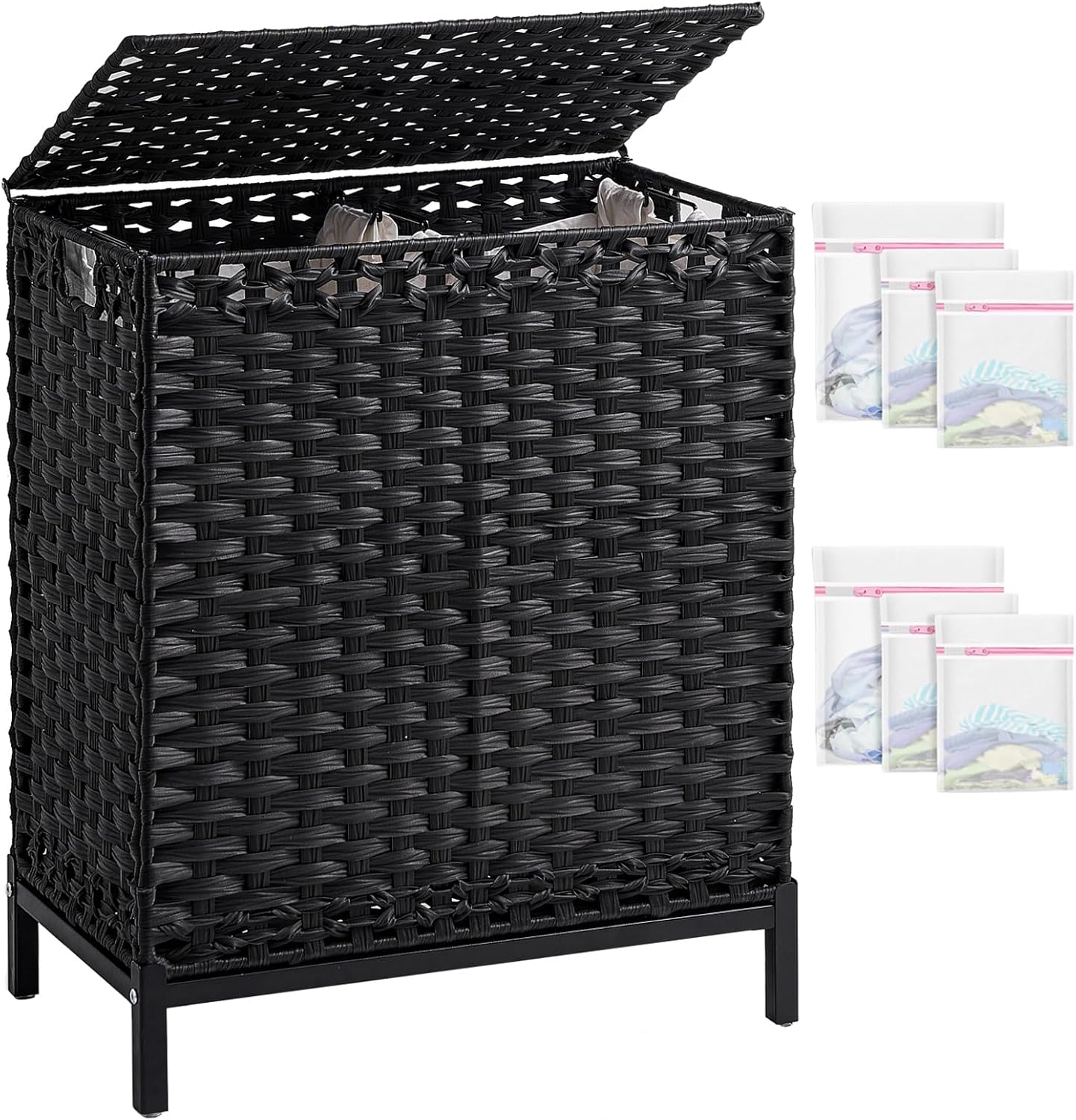 Handwoven Rattan Laundry Hamper with Lid and Removable Bags
