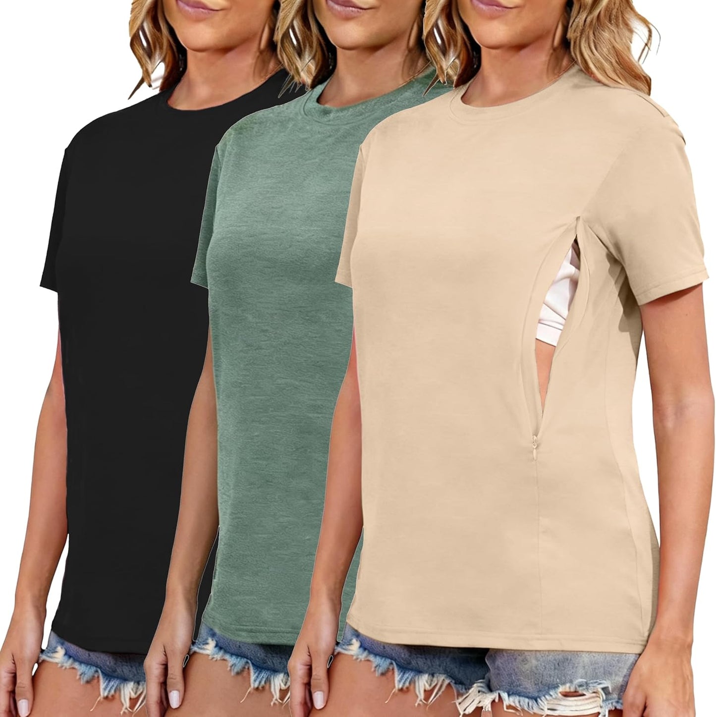 Ecavus Women's Nursing Shirts 3-Pack for Breastfeeding Comfort