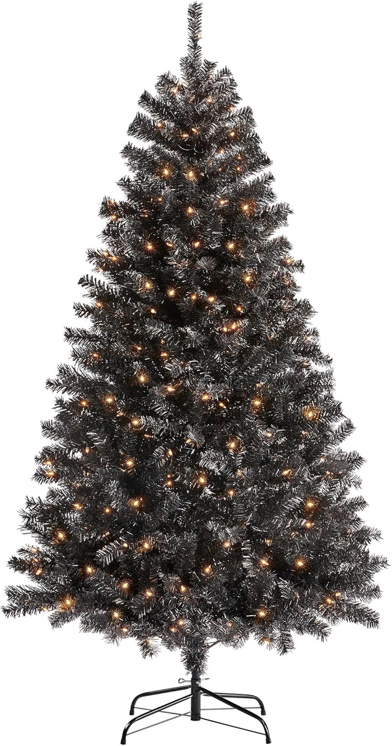 Gothic Black Pre-lit Christmas Tree for Unique Holiday Decor