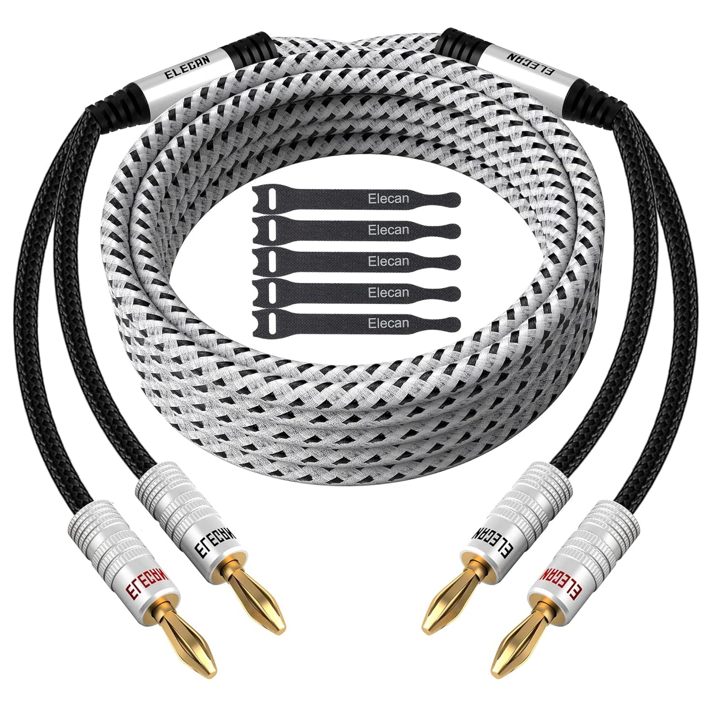 Elecan 14 AWG Speaker Cable Wire 50 Feet with Gold-Plated Tips