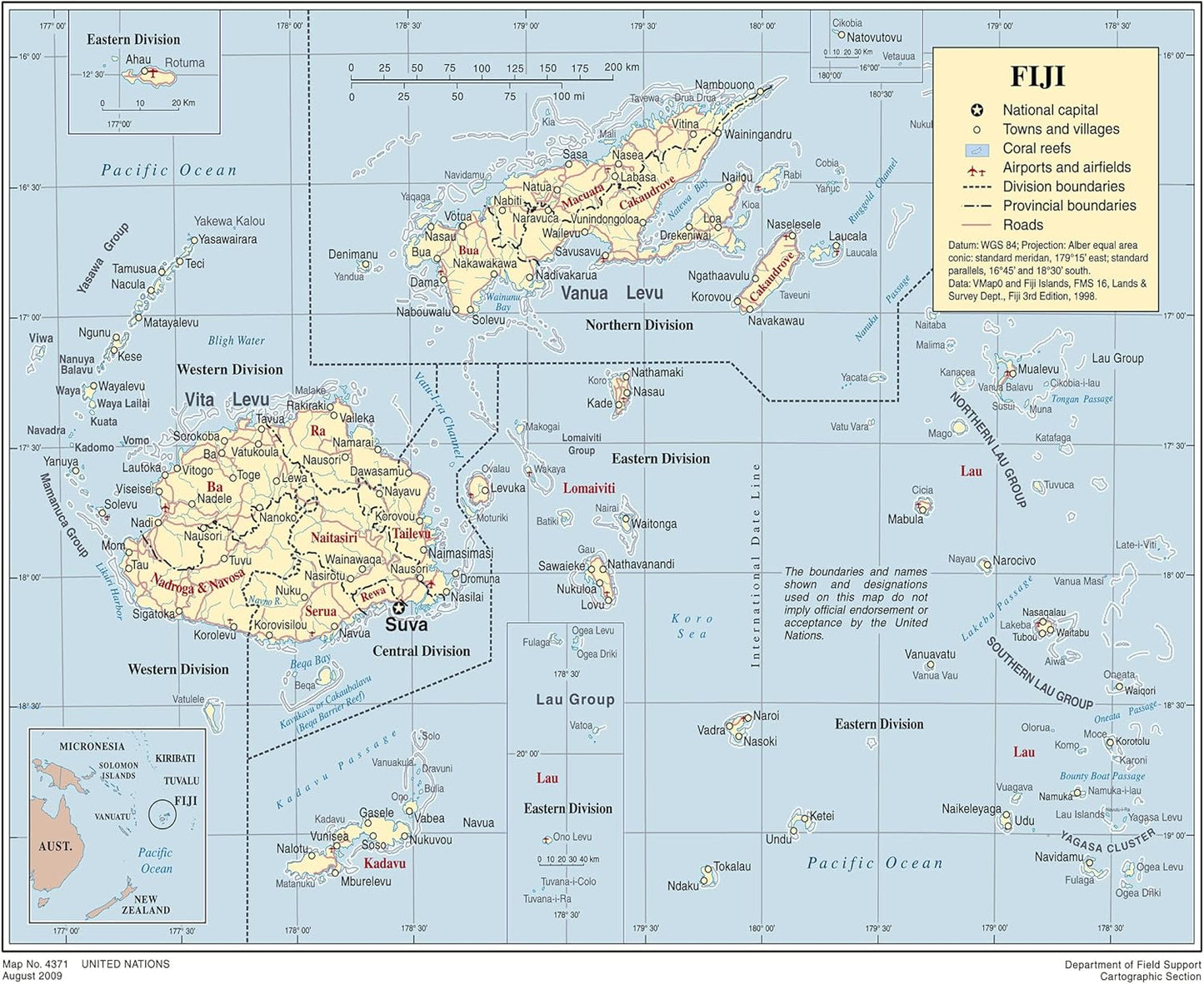 Fiji Political Map 20x24: Detailed Roads & Cities