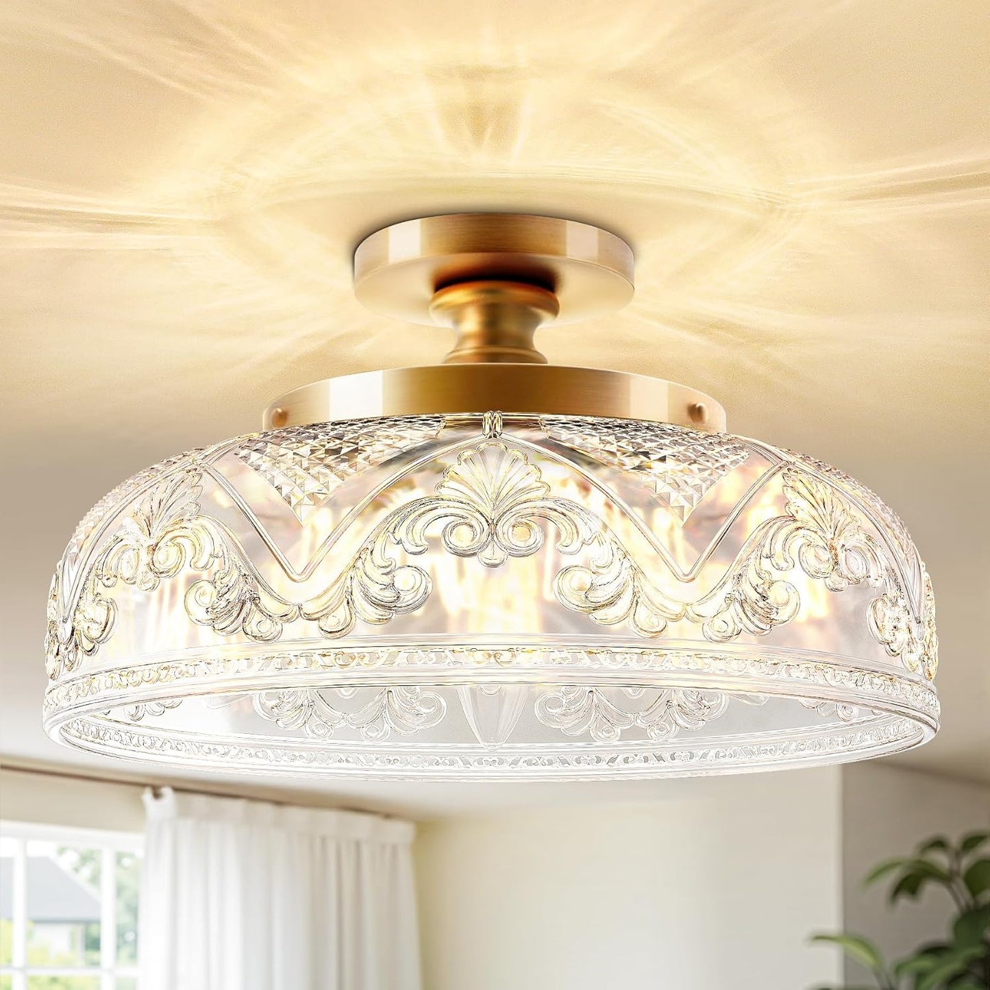 Elegant 12 Inch Gold Semi Flush Mount Ceiling Light Fixture