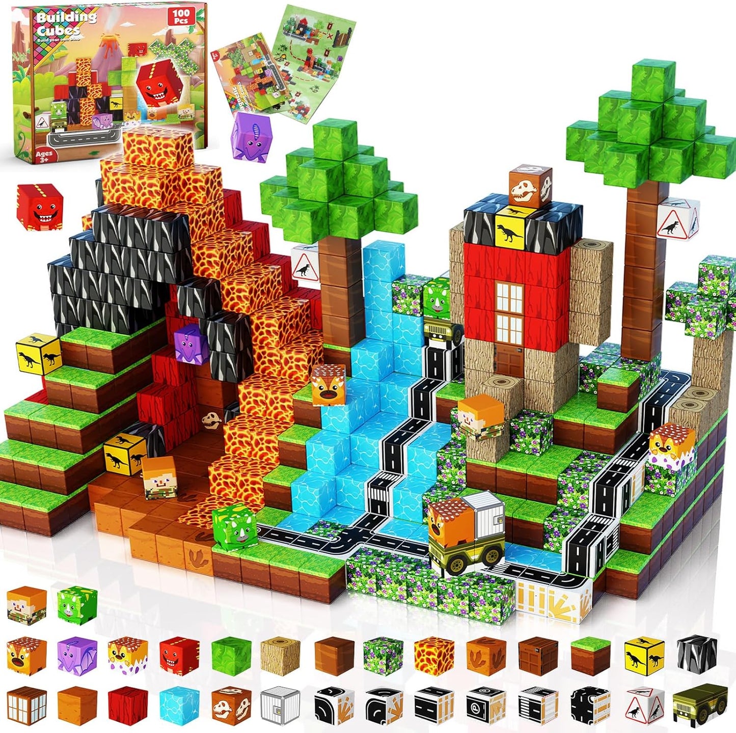 Dinosaur Volcano Magnetic Block World for Creative Play