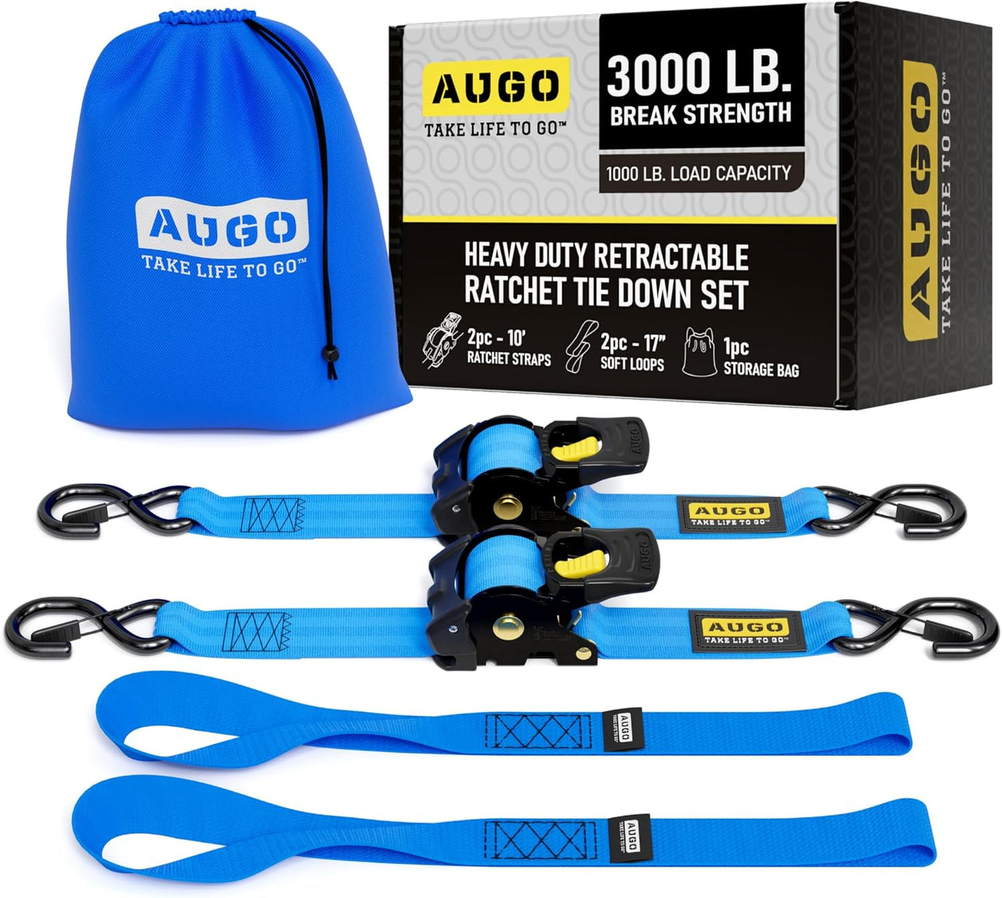 AUGO Retractable Ratchet Straps for Heavy Duty Cargo Securement