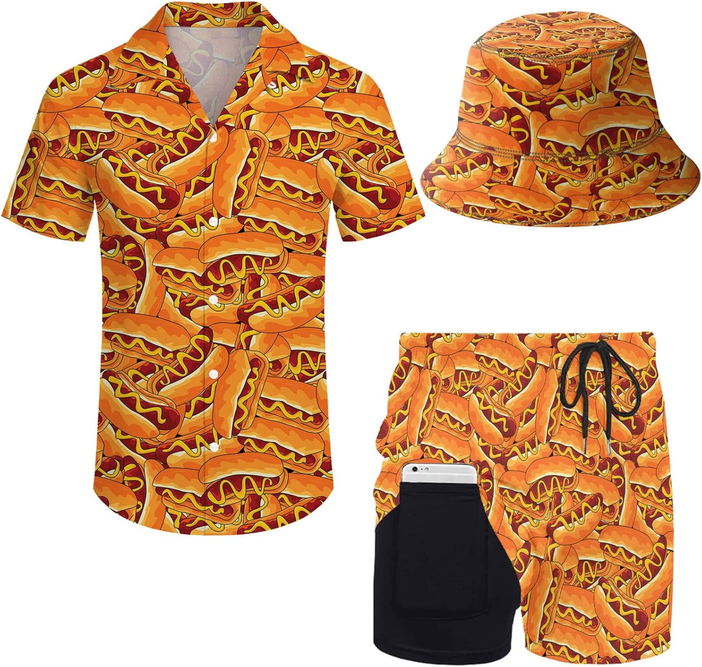 Mens 2 Piece Tracksuit Hawaiian Shirt and Compression Shorts Set