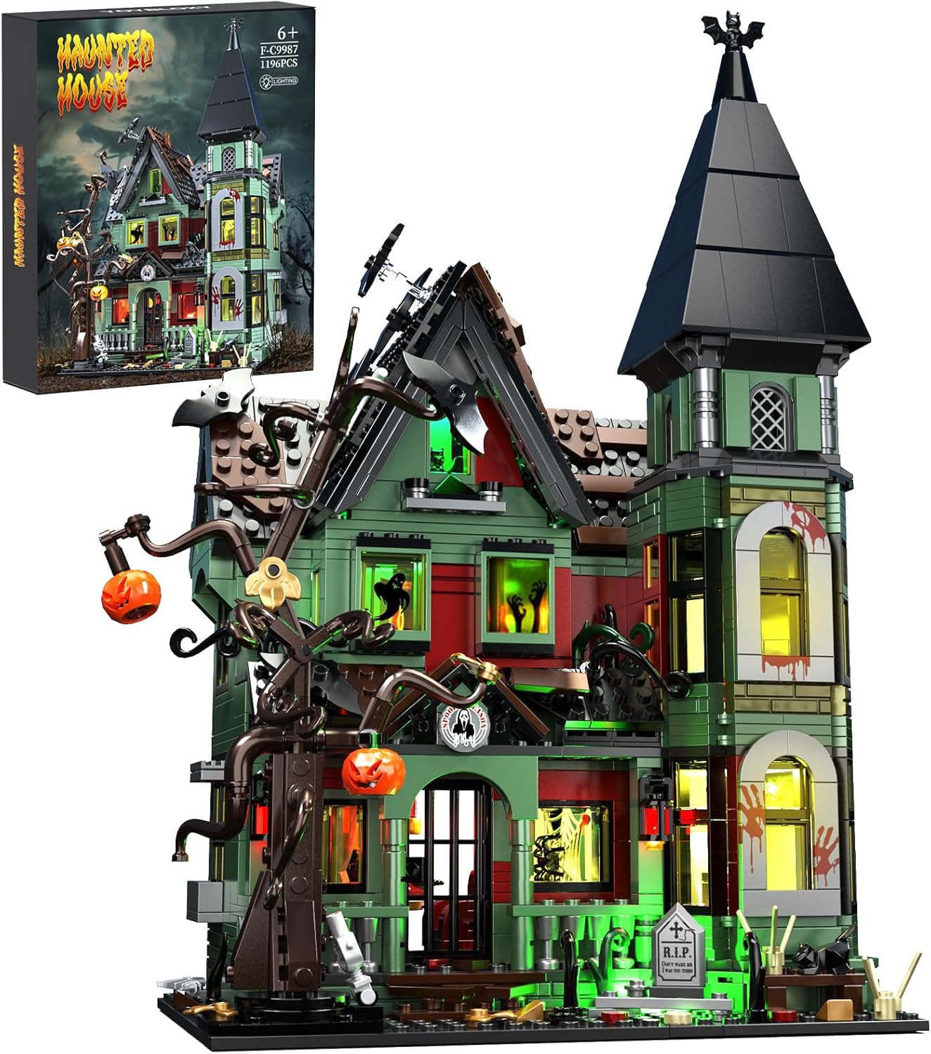 iATOM Haunted House Building Set with Lights for Halloween Fun