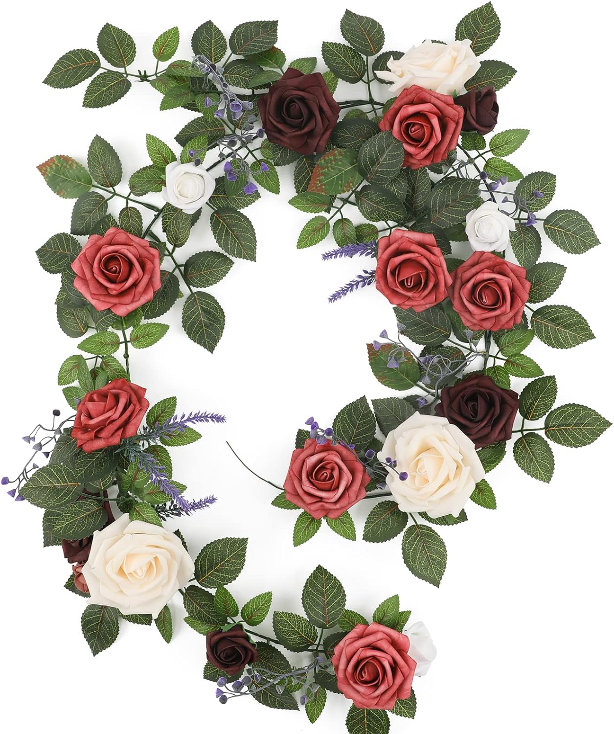 5FT Artificial Rose Flower Burgundy Garland for Weddings and Events