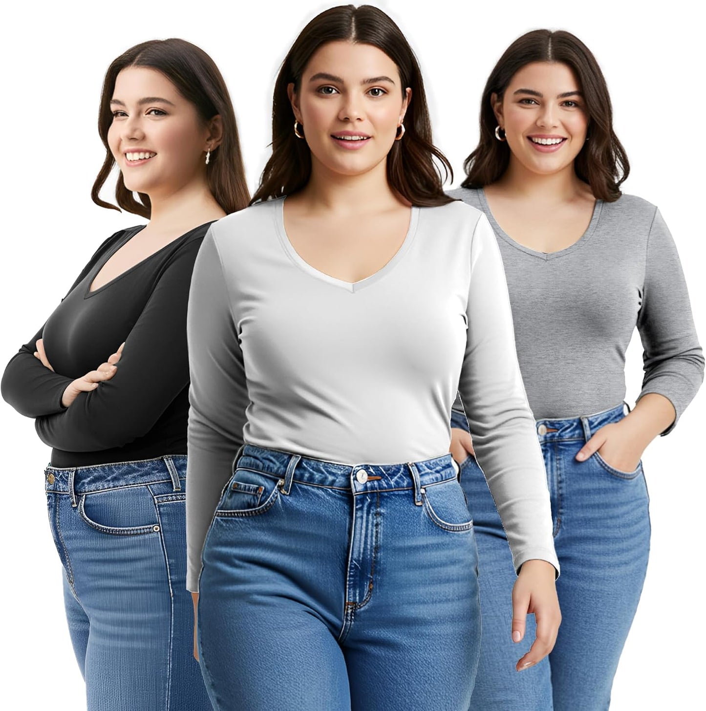 Emmalise Women's Vneck Long Sleeve Tee for Comfort and Style