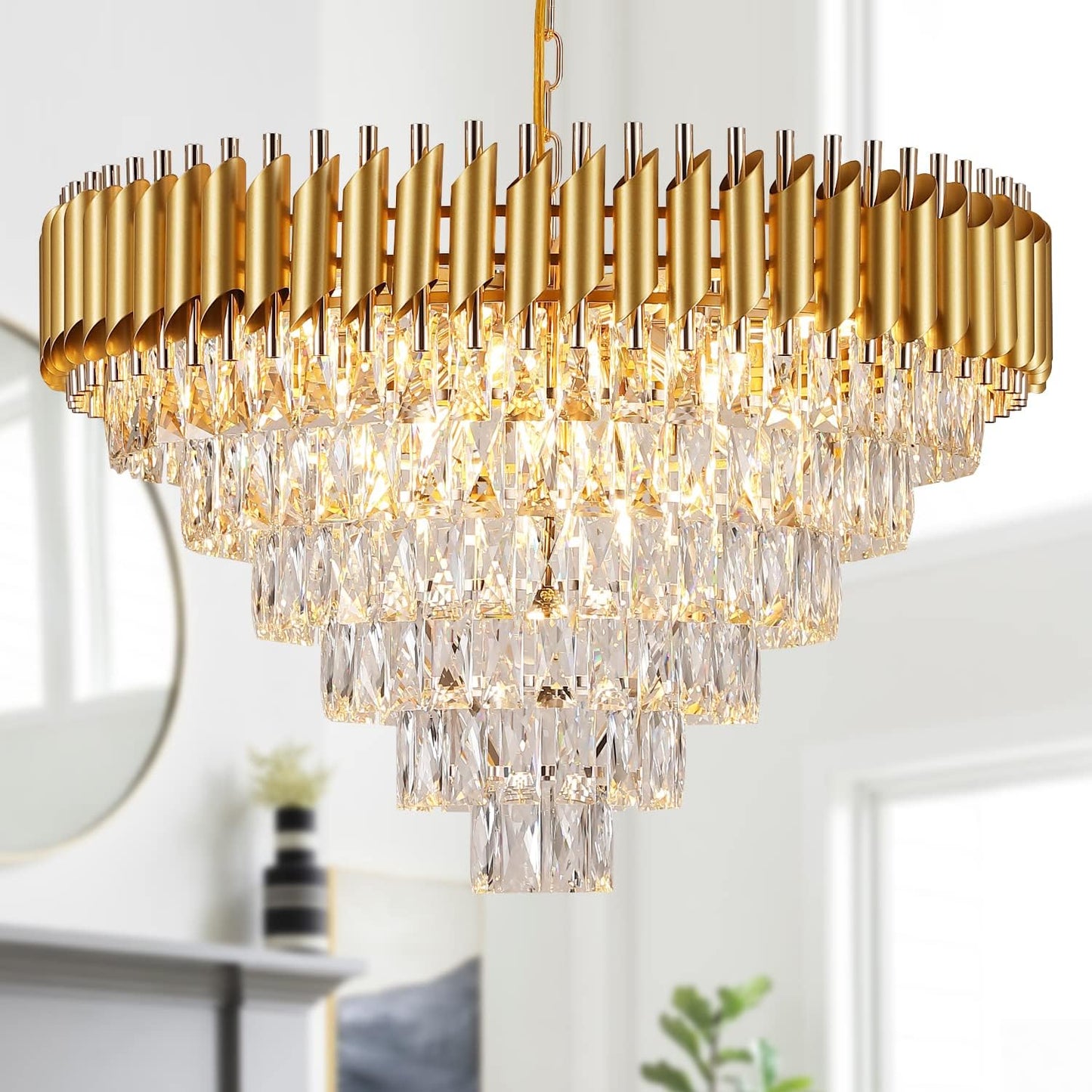 Luxurious 30 in Gold Crystal Chandelier for Modern Homes