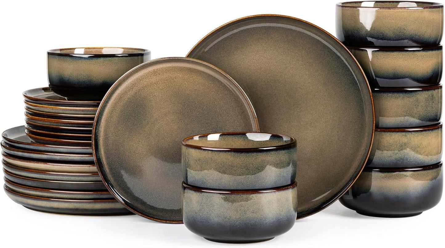 TheTerra Ceramic Dinnerware Set for 8, Unique Handmade Design