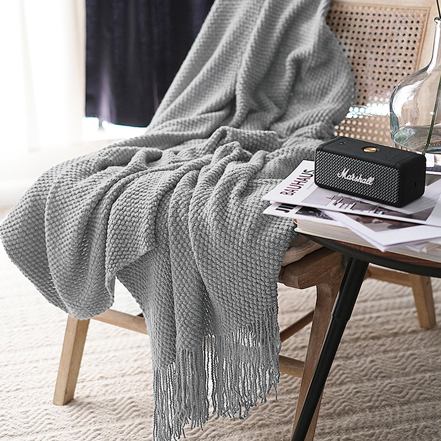 LOMAO Knitted Throw Blanket with Tassels for Cozy Home Decor