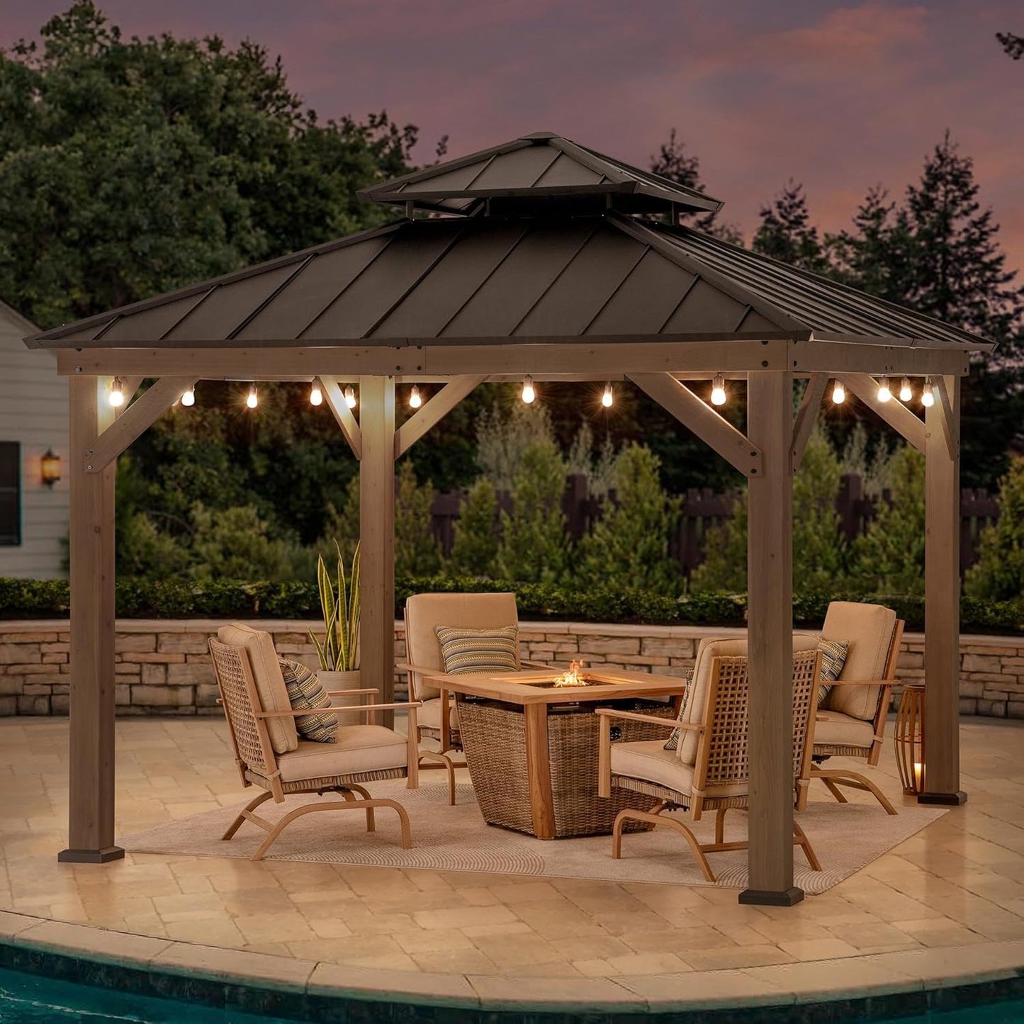 Sturdy 11 x 11 ft. Wood Gazebo with Steel Hardtop Roof