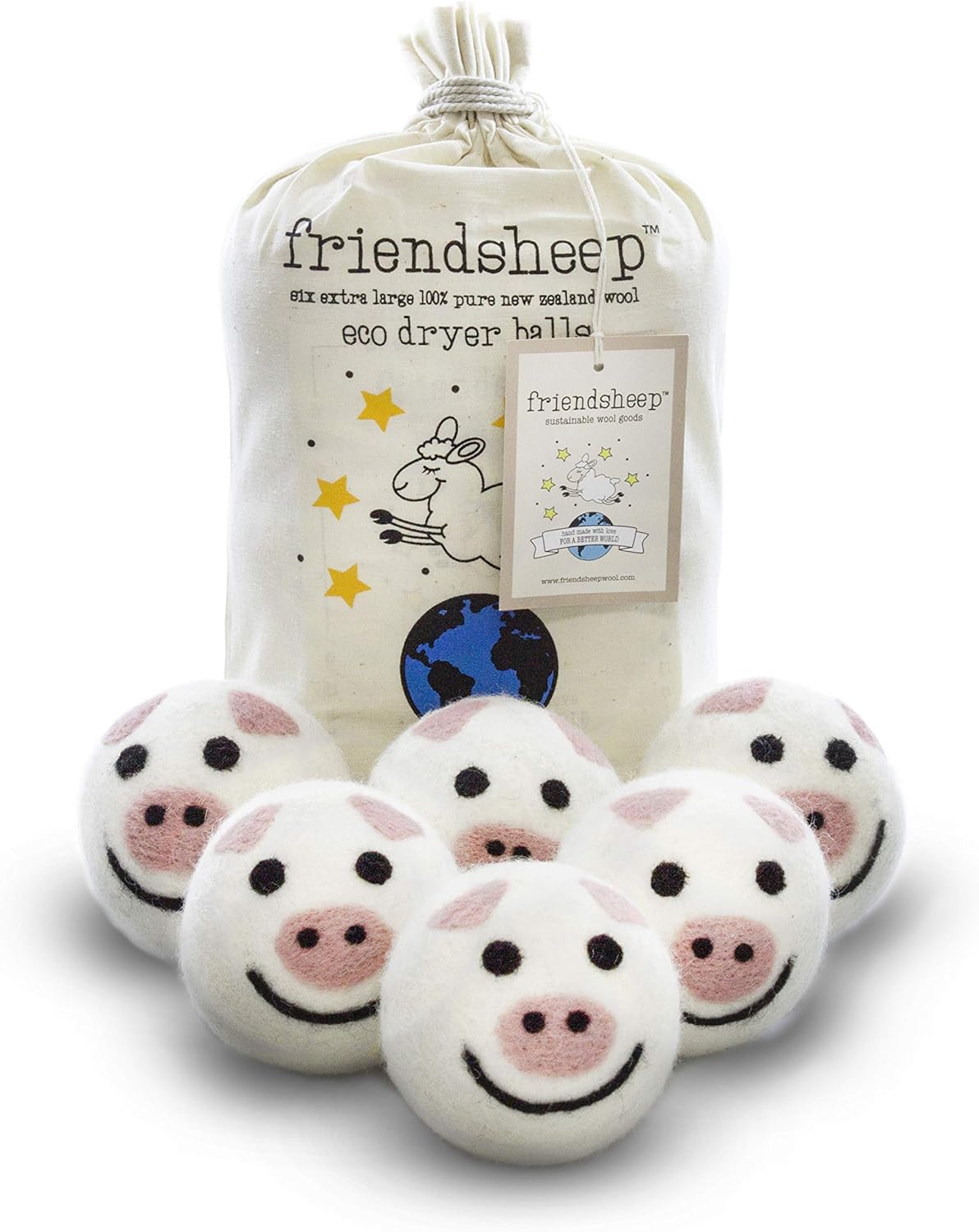 Friendsheep Wool Dryer Balls 6 Pack XL Organic Premium Reusable