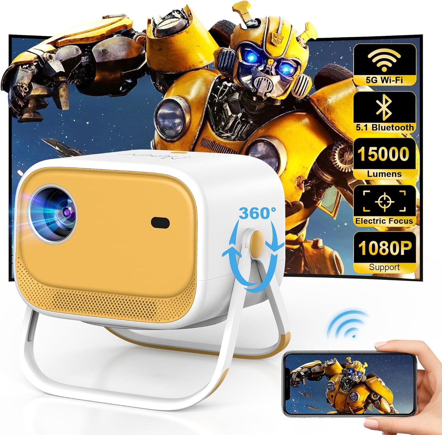 1080P iPhone Projector: Wireless Streaming & 360 Viewing
