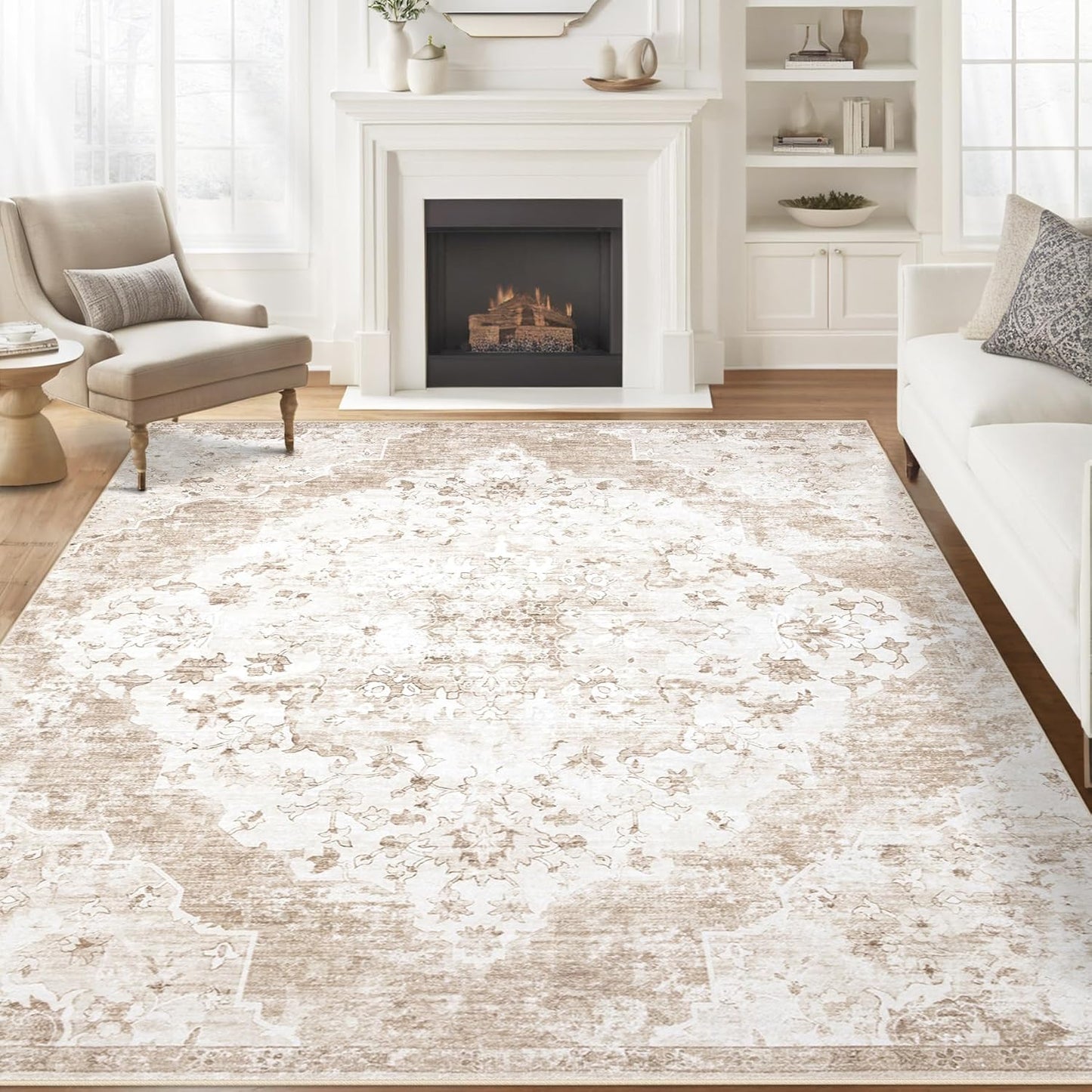 Vintage Beige 6x9 Washable Rug: Non-Slip Soft Beauty