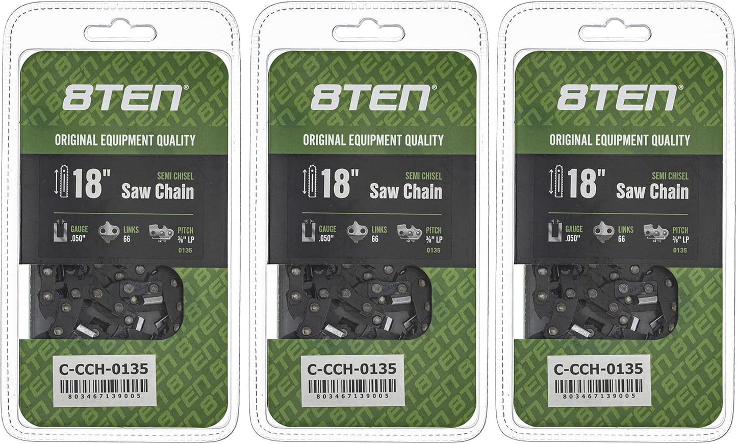 8TEN Semi Chisel Chainsaw Chain 18 Inch for Echo and Stihl