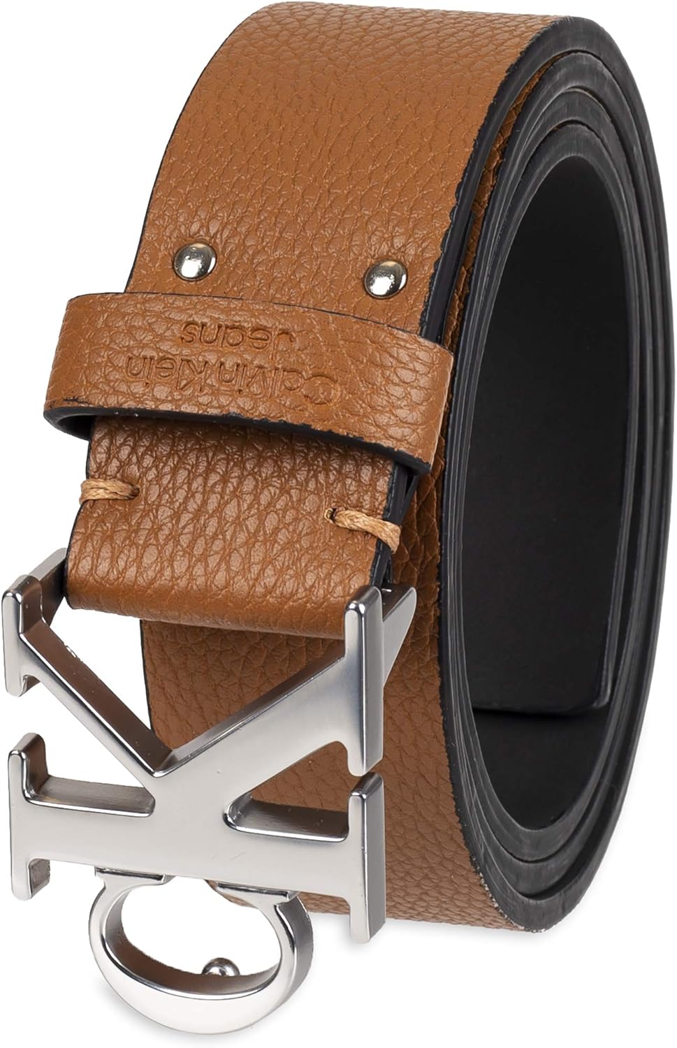 Calvin Klein Mens CK Monogram Cut Out Buckle Belt for Casual Wear