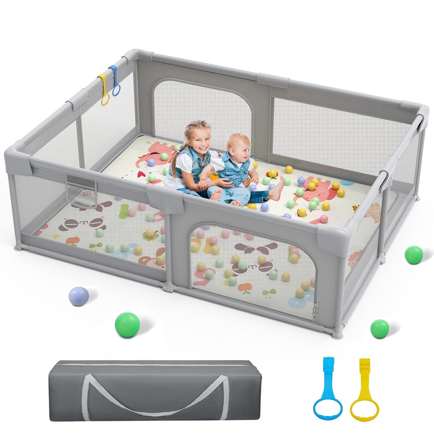 Extra Large Baby Playpen, Sturdy Safety Playard with Soft Mesh