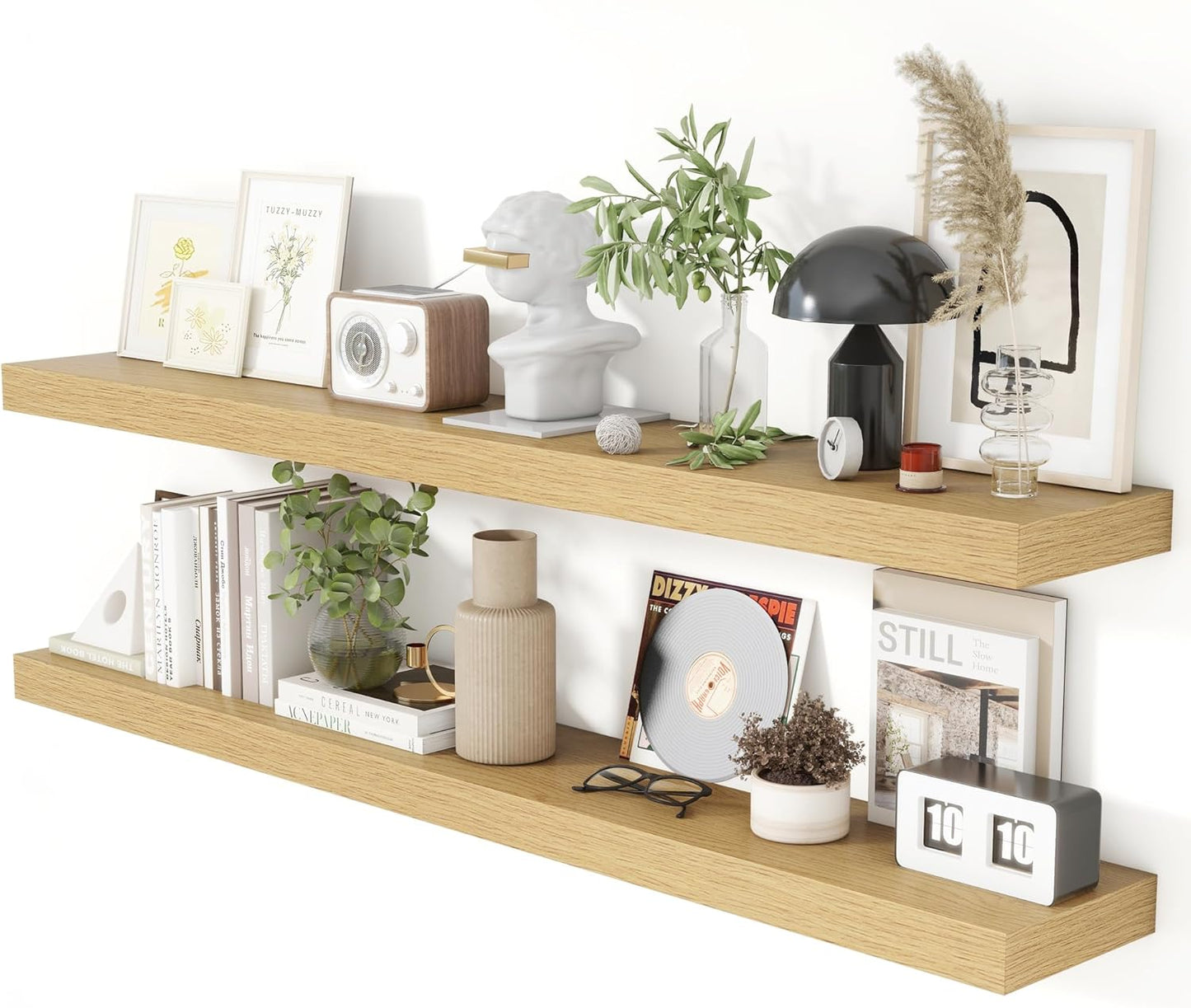 Heimlove 55 Inch Floating Shelves for Wall - Rustic Oak Set