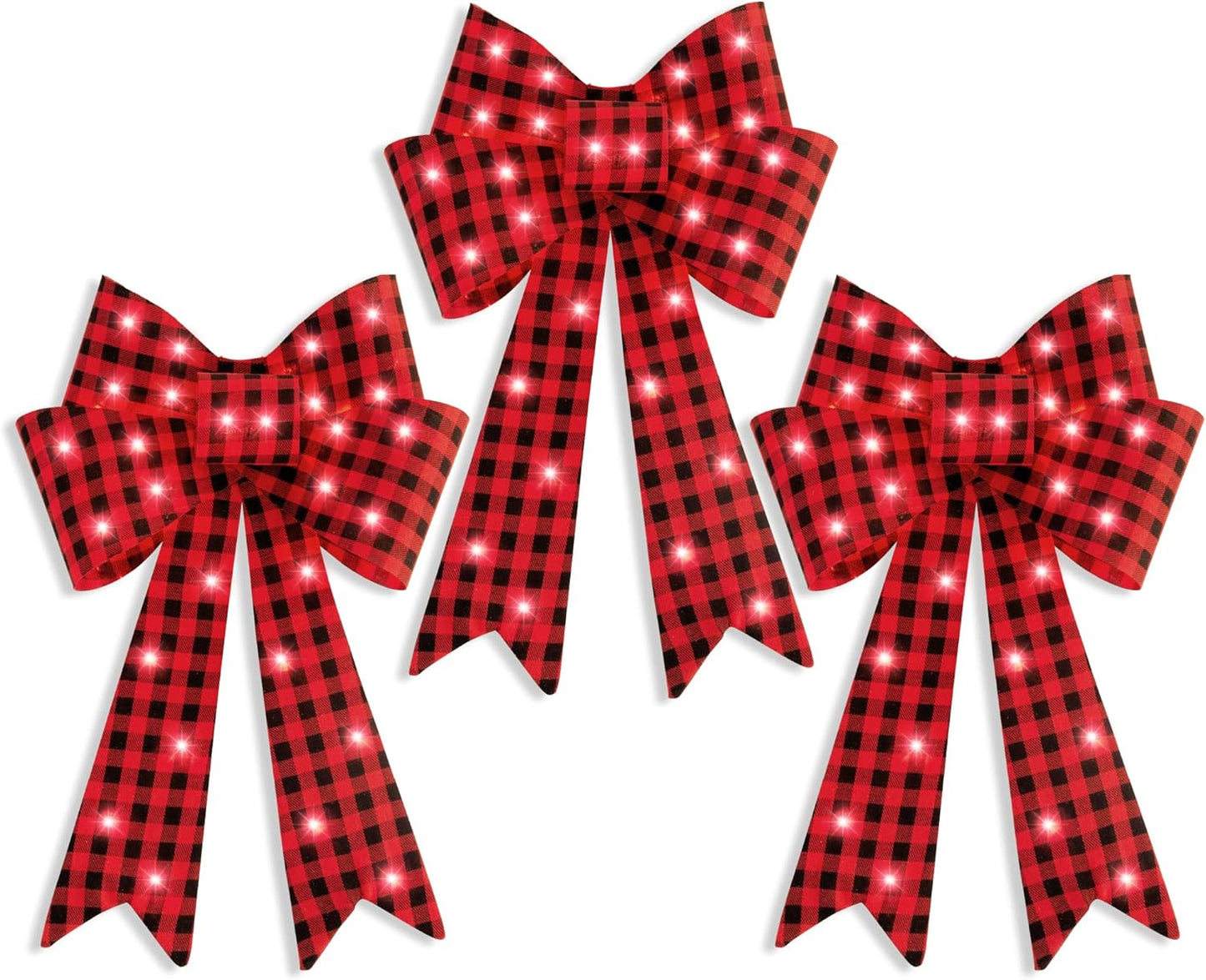 Lighted Christmas Bow Set of 3 with Timer and 8 Functions