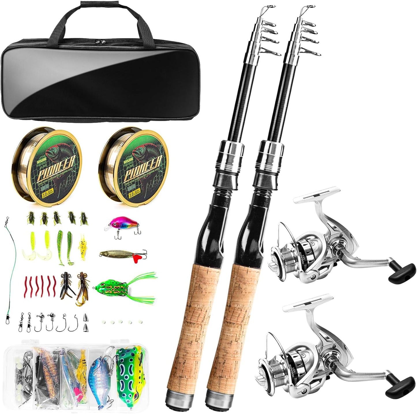 Fishing Pole and Reel Combo - 2PCS Carbon Fiber Travel Kit