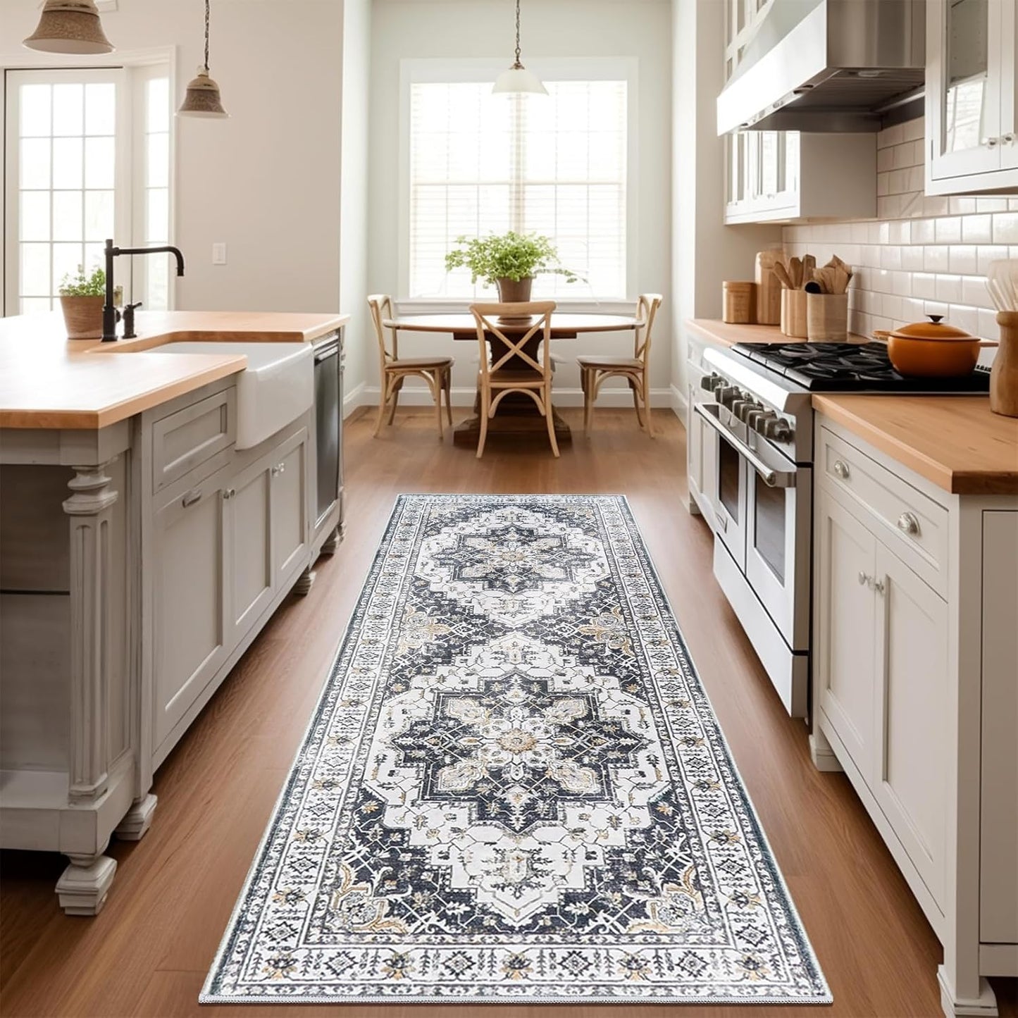 Madane Runner Rug 2ft 6in'x8ft Vintage Washable Non-Slip Runner