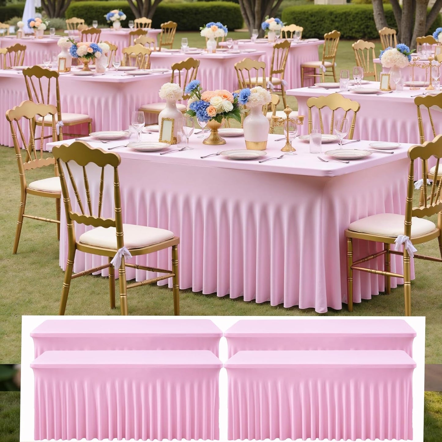 4 Pack Baby Pink Spandex Tablecloths for 6ft Rectangle Tables