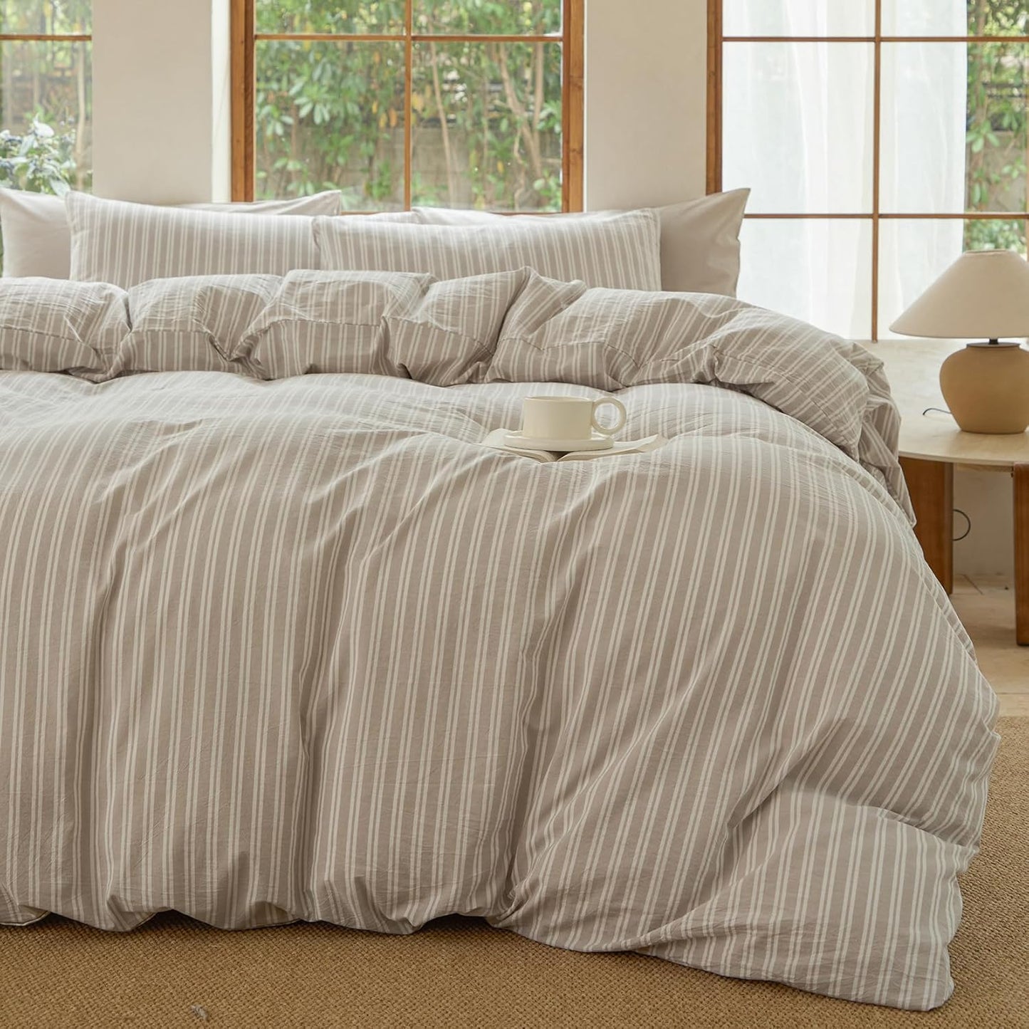 Striped Duvet Cover Set in Washed Cotton for King Size Beds