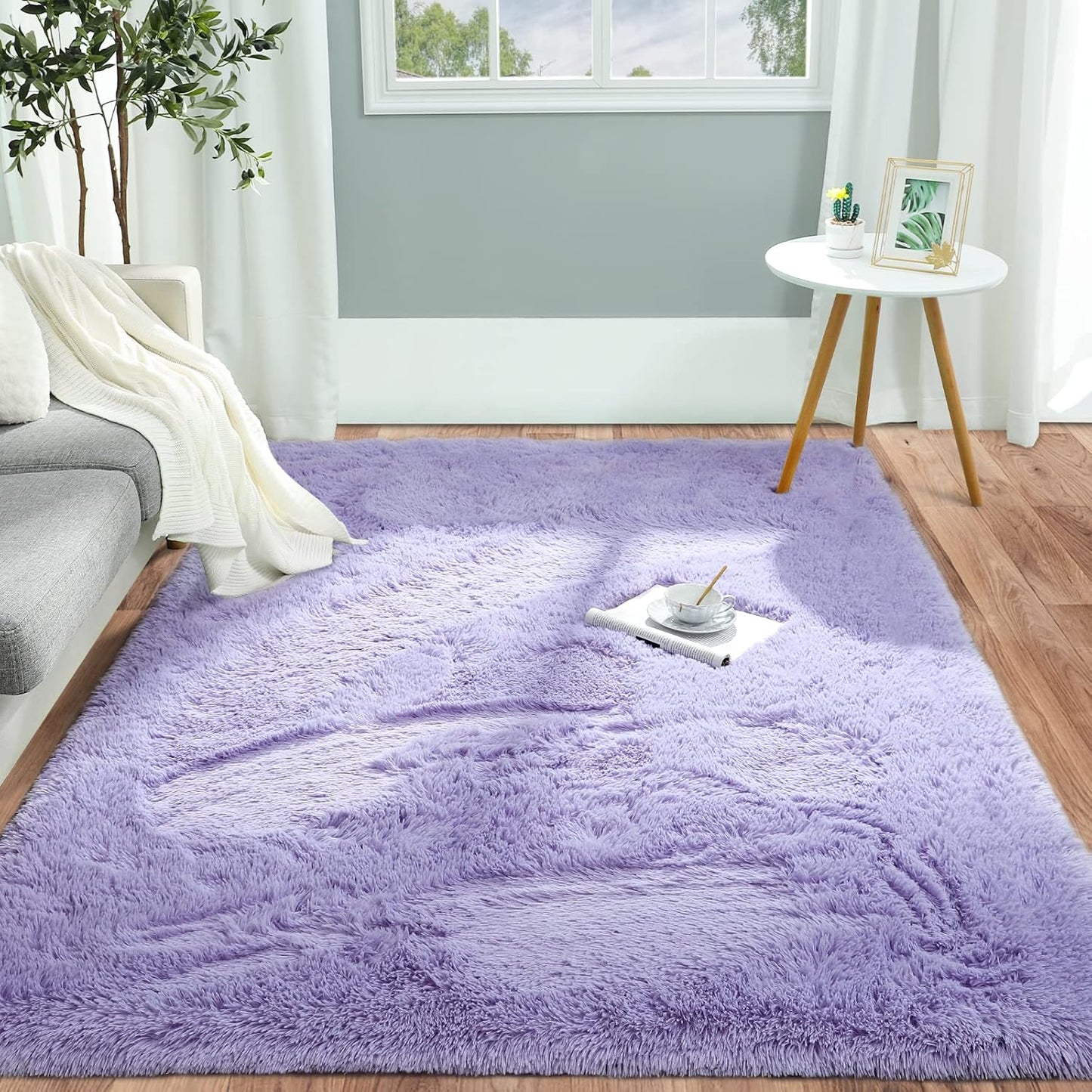 Pettop Fluffy Lavender Purple Area Rug for Bedroom and Living Room